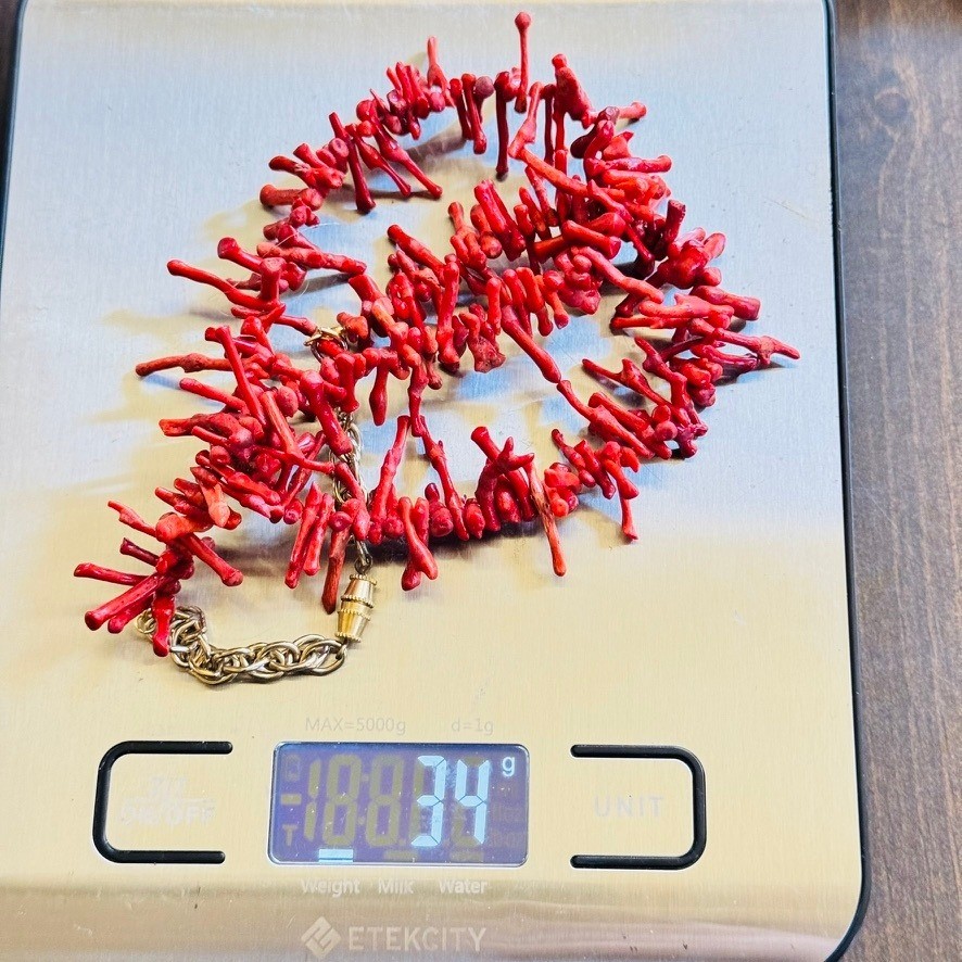 VTG Mediterranean Salmon Red Branch Coral Natural Necklace Genuine 20″ 34g Italy