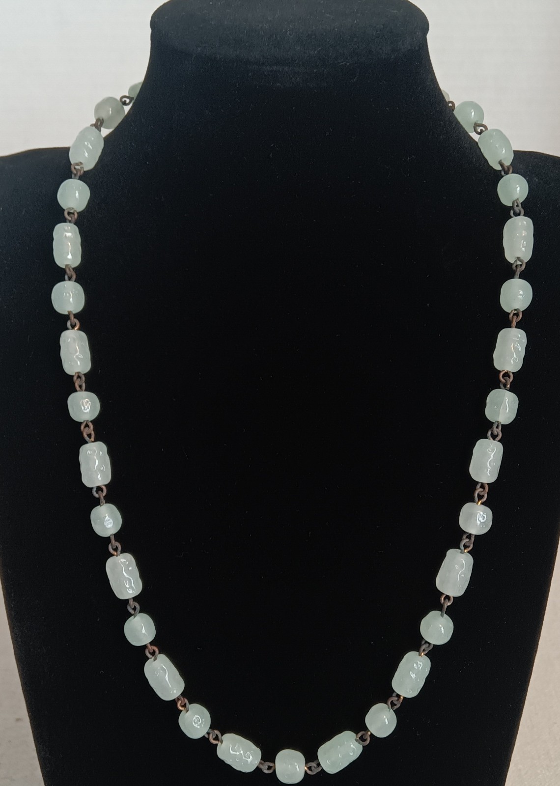 Cerulean Aqua Jade Stone and Chain Necklace Made in Japan 18″ Vintage