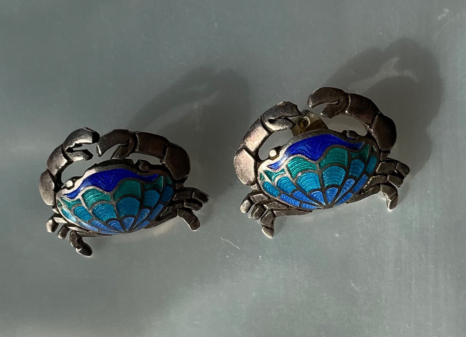 Vintage 980 Sterling Silver with blue enamel crabs, post earrings