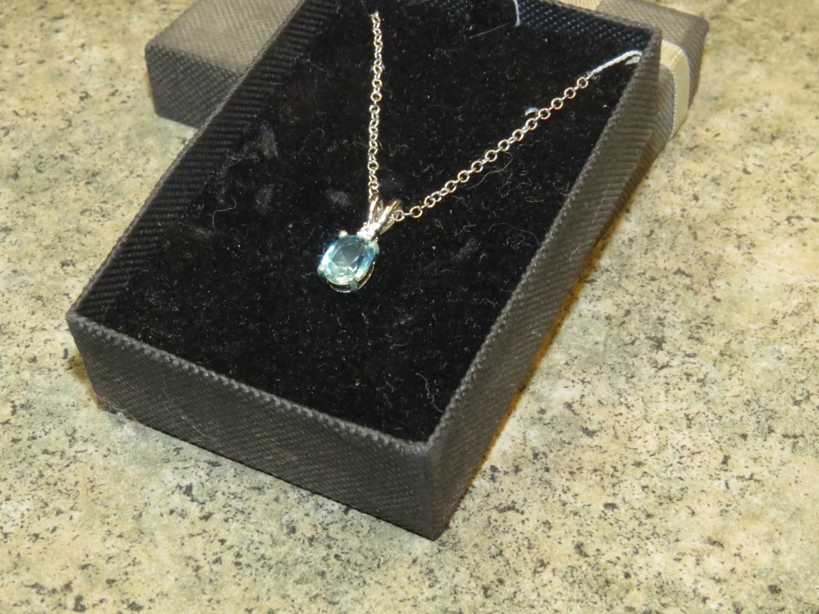 Vintage Blue Stone Silver Tone Necklace w/ Case