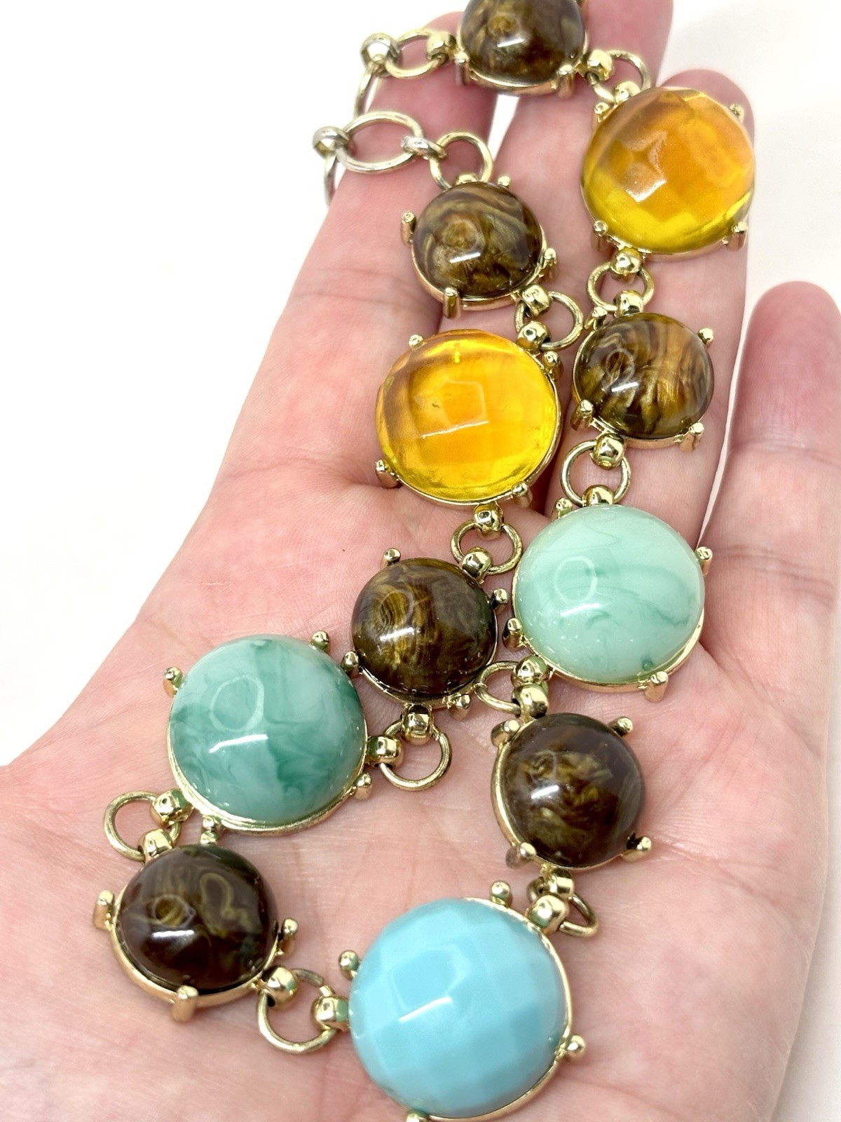 Crown Trifari Lucite Statement Necklace 15-17 In Gold Tone Colorful Signed Vinyl