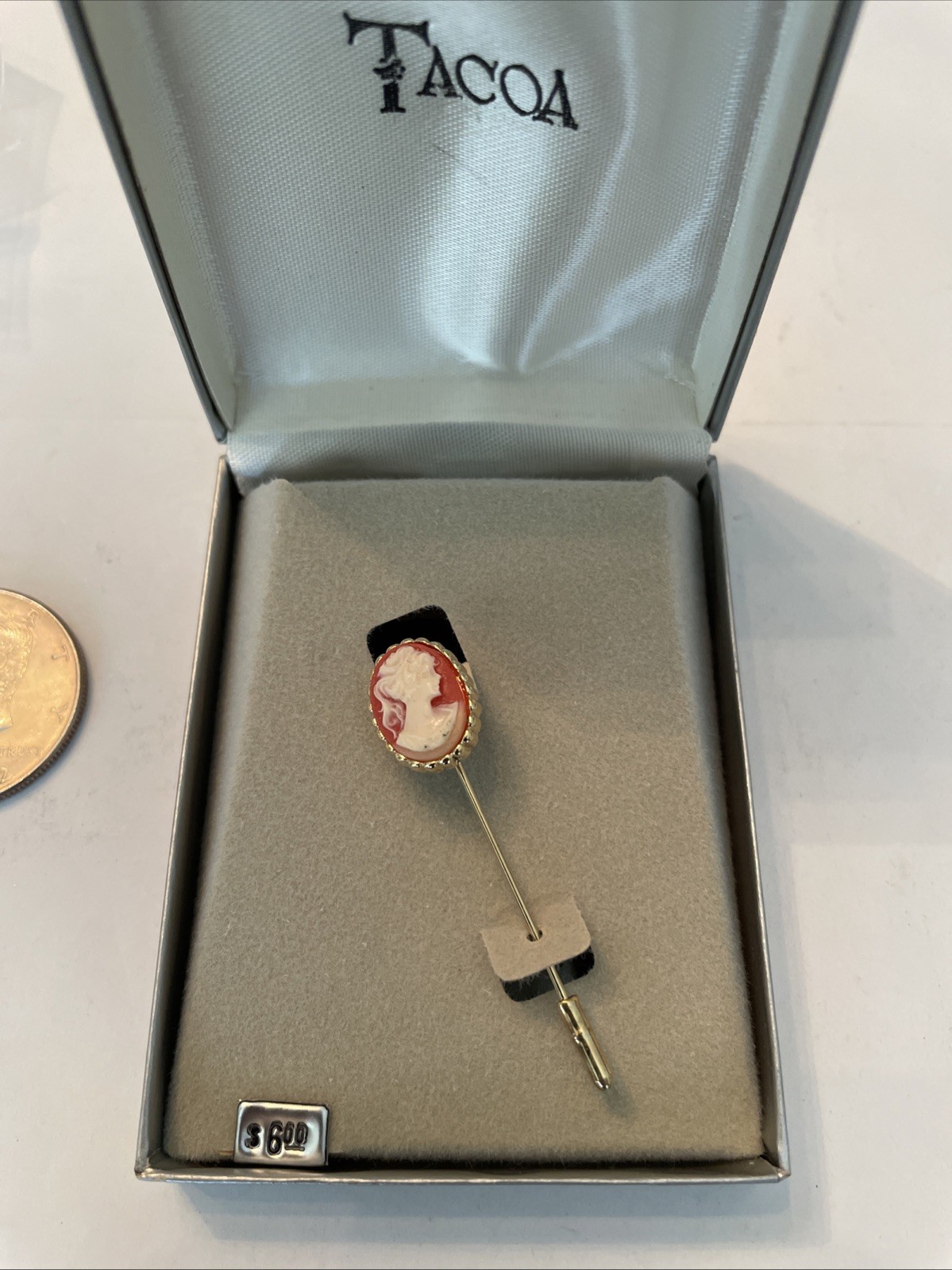 Vintage Tacoa Cameo Lady Stick Pin New In Box