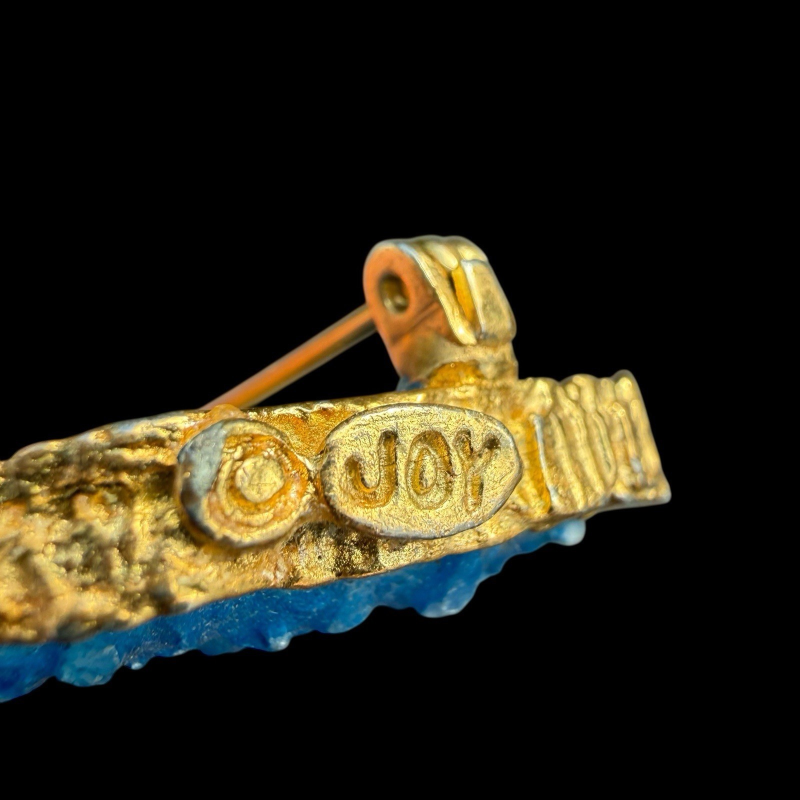 JOY Brooch Brutalist Resin PLIQUE A JOUR Sun Moon Flower Les Bernard Blue Yellow