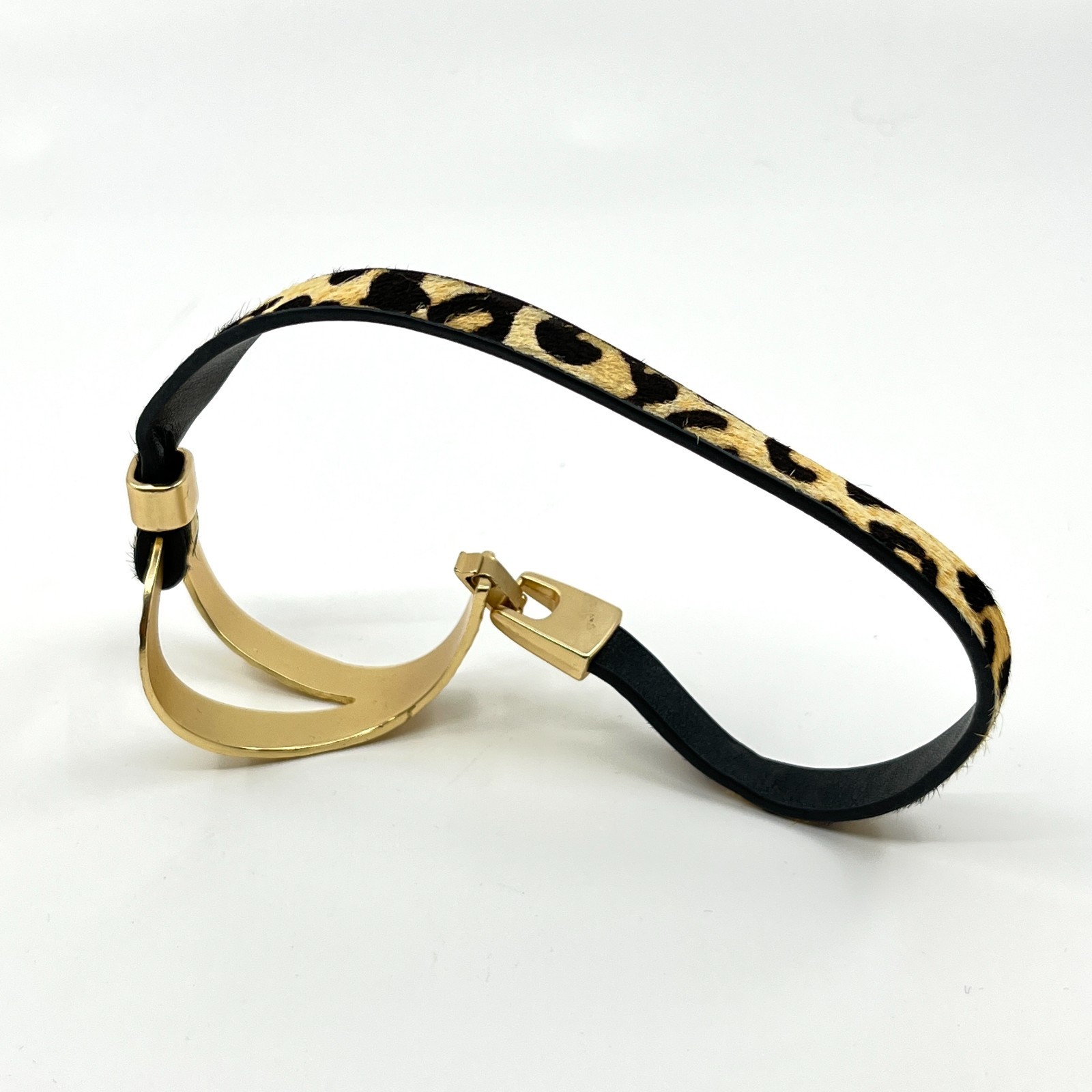 Necklace Vintage Retro Gold Hammered Metal Leopard Print Faux Fur Animal Choker
