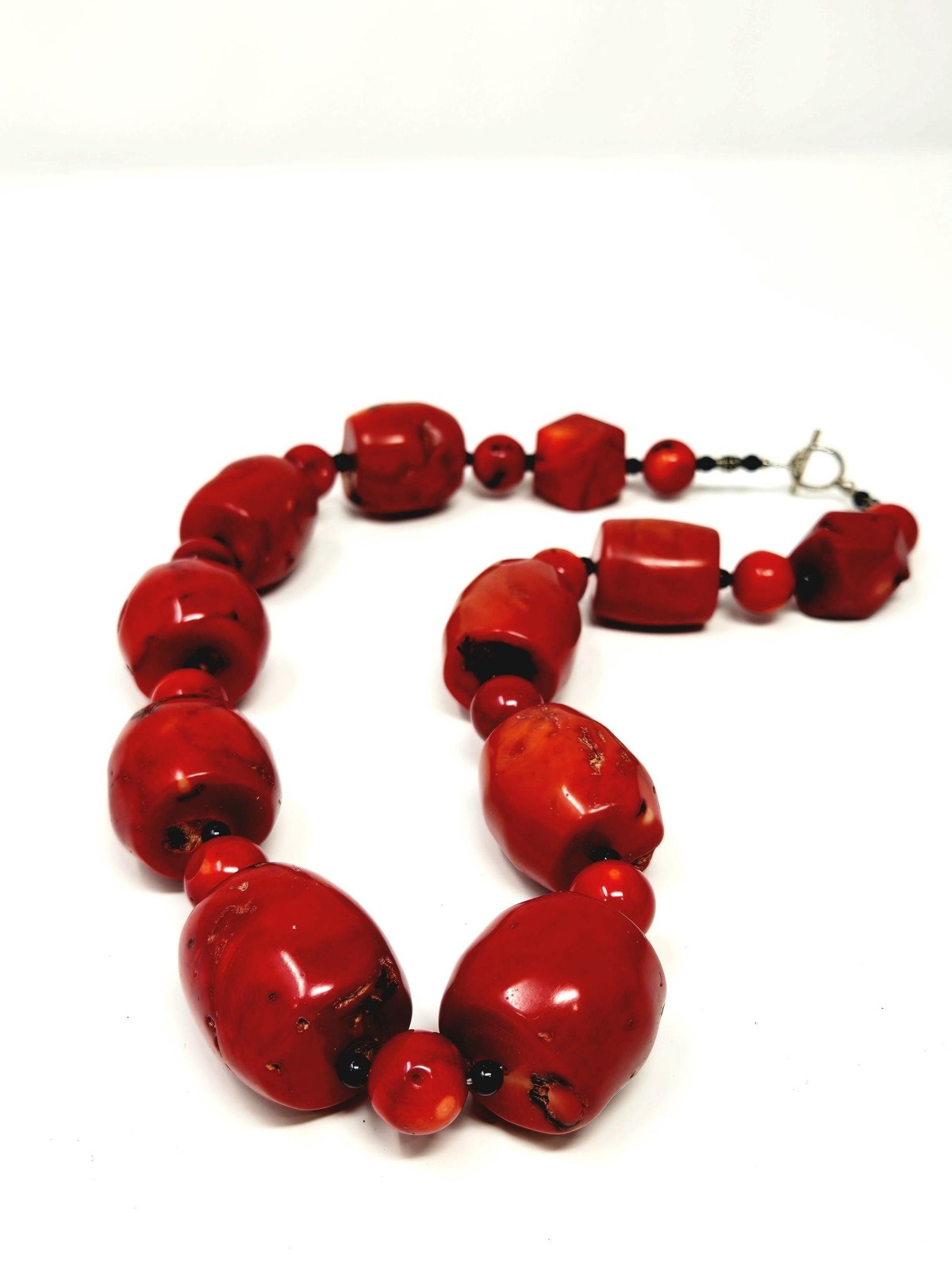 Vintage Red Coral Statement Necklace Sterling Silver Clasp Heavy Natural Coral