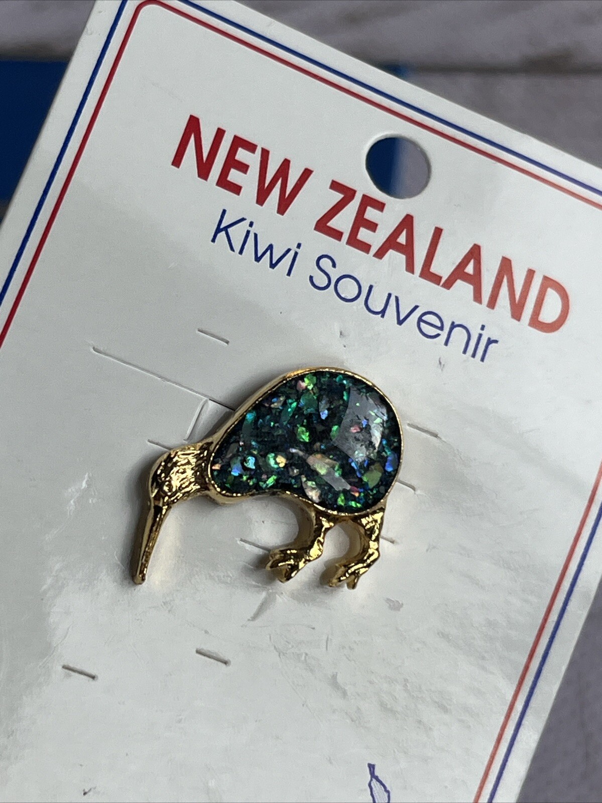 Vintage New Zealand Paua Abalone Shell Tiny Petite Kiwi Bird Brooch Or Pin