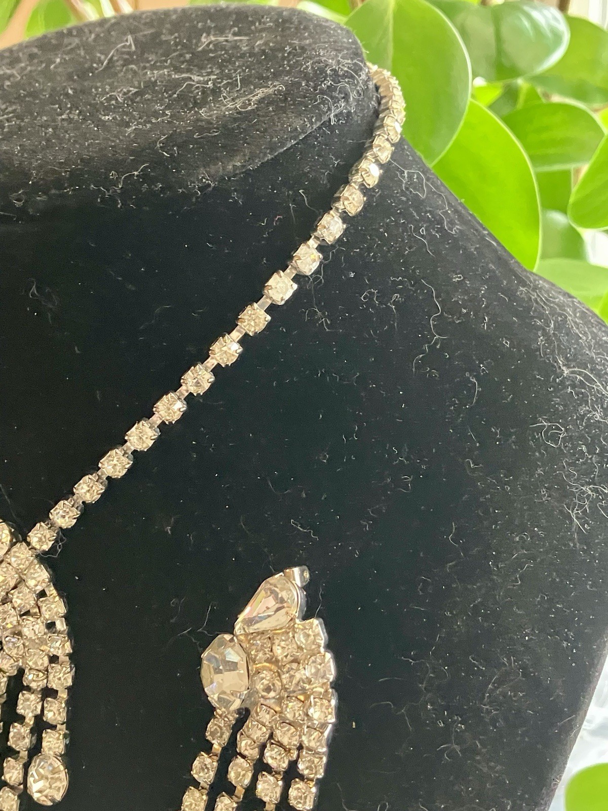 Vintage Silver Toned Rhinestone Jewelry Set Necklace, Earrings, and Brooch