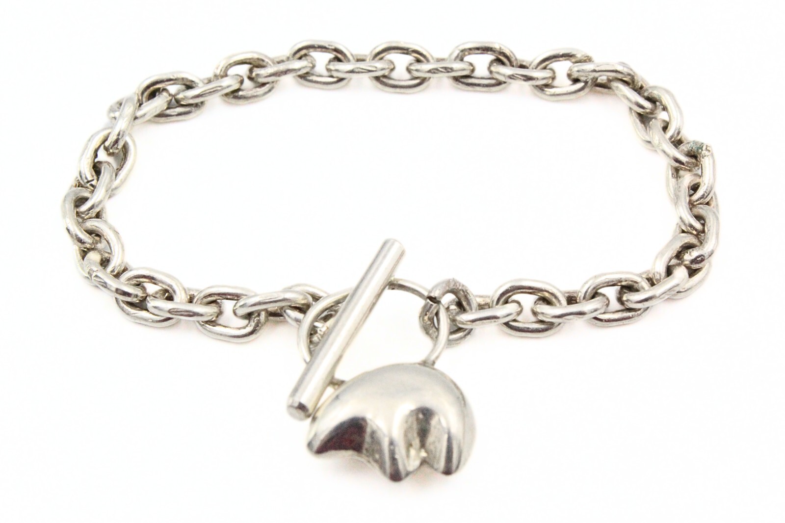 Stupendous Sterling Silver Bear Figural Toggle Closure Chain Link Bracelet
