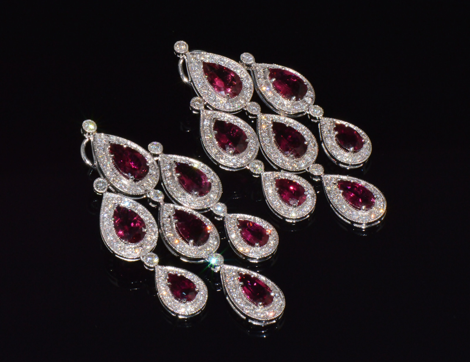 Certified Natural 23.53Cts Diamond Tourmaline 18K Solid Gold Chandelier Earrings