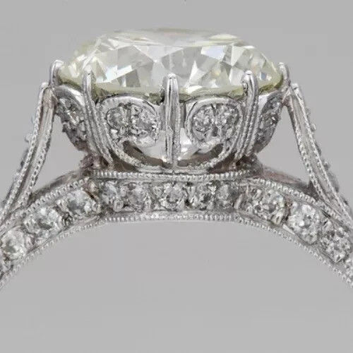 Art Deco Style White Lab Created Diamond Engagement 14K White Gold Finish Ring