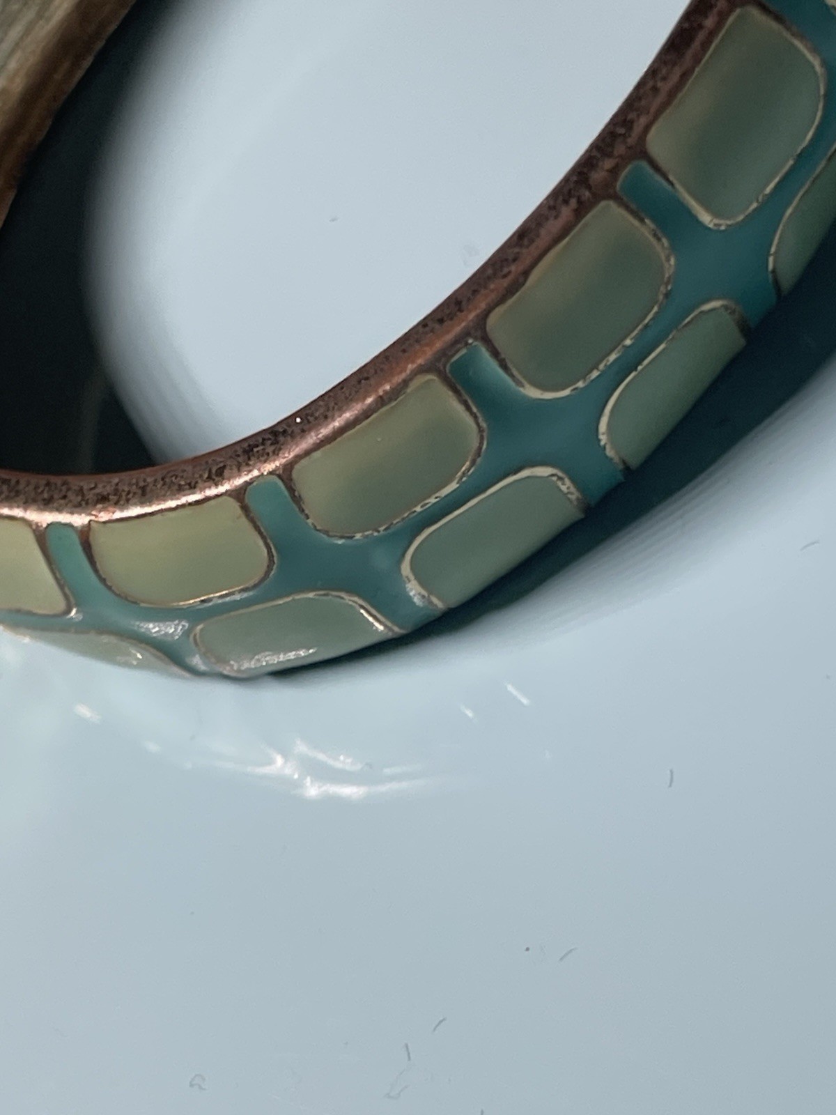 Fornash Enamel Hinge Bangle Bracelet Turquoise Cream Gold Tone