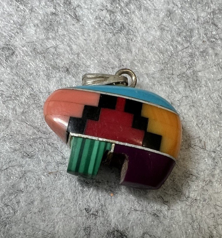 Vintage Small Native American Southwest Bear Multi Gemstone Inlay Pendant