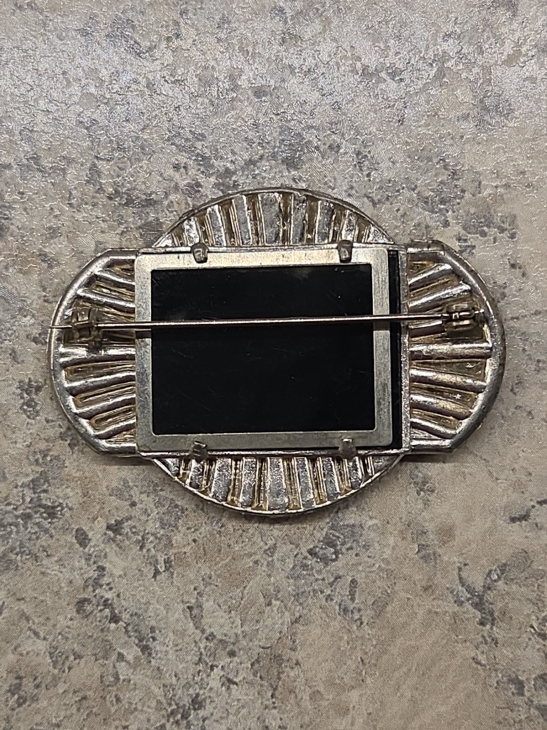 Vintage Art Deco Rhinestone Initial “BAL” Silver Tone Brooch Pin 2″ x 1.5″