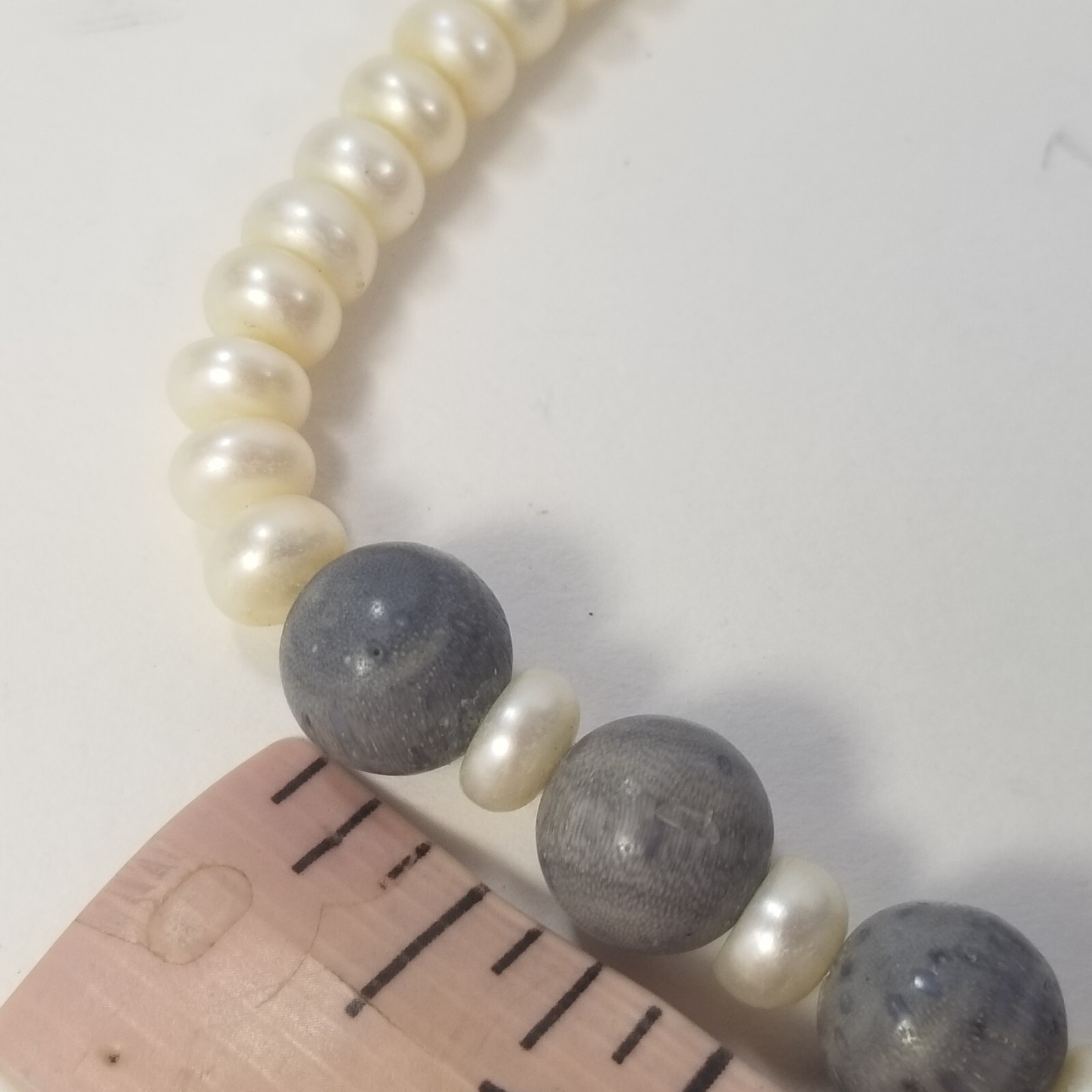 Vintage Pearl and Gray Bead Spacer Statement Necklace 20″