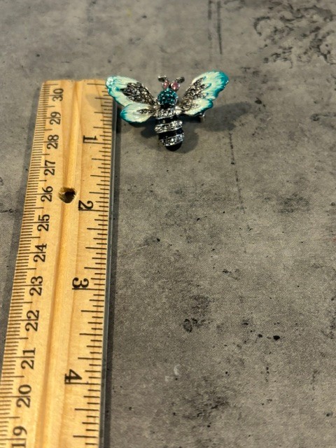 2 VTG PIN BROOCH BLUE BEE/BUG SILVER TONE ENAMEL AND RHINESTONES