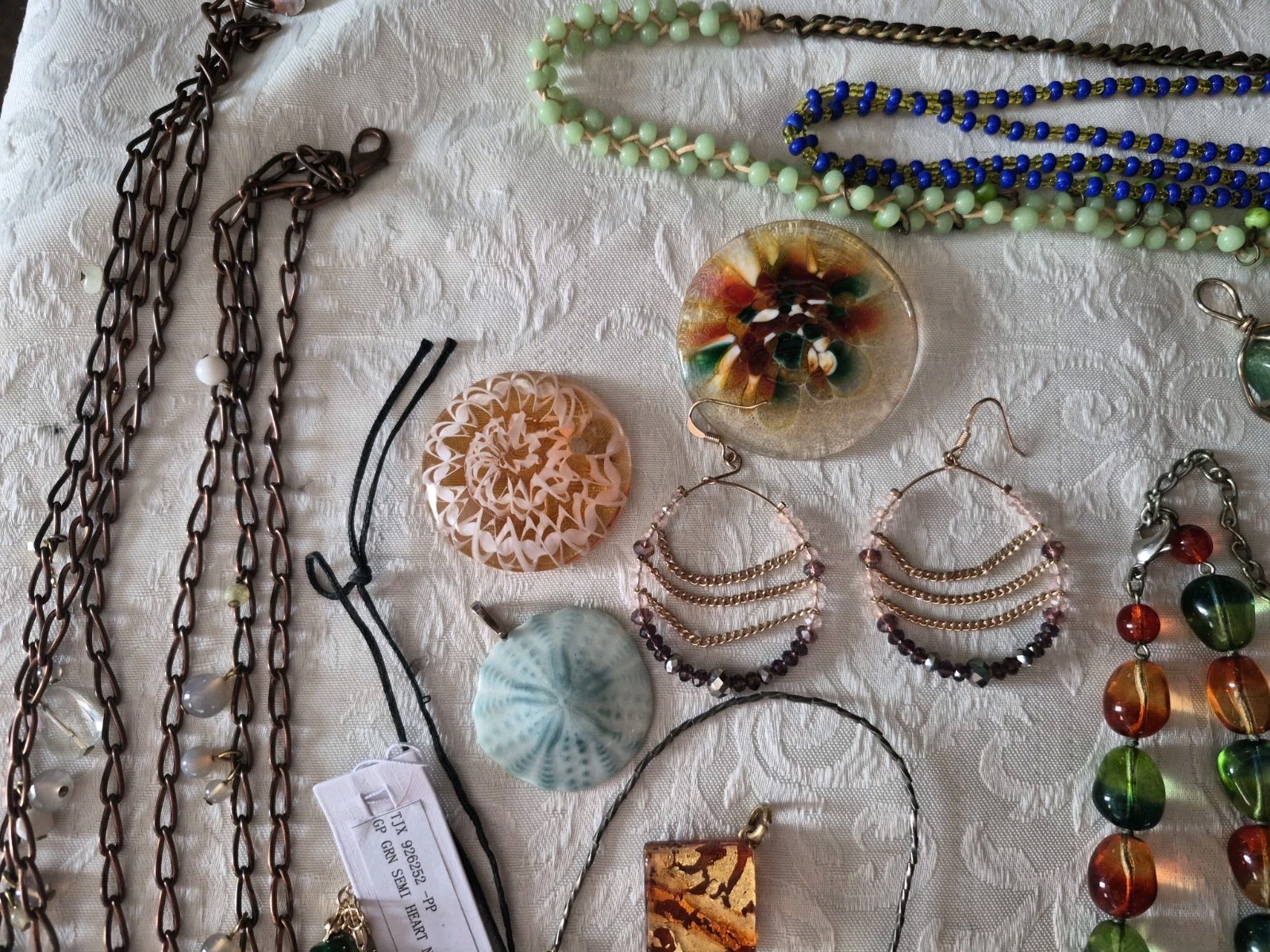 Vintage Crystal Glass Stone Bead Jewelry Lot Abalone Millefiori Necklace Earring
