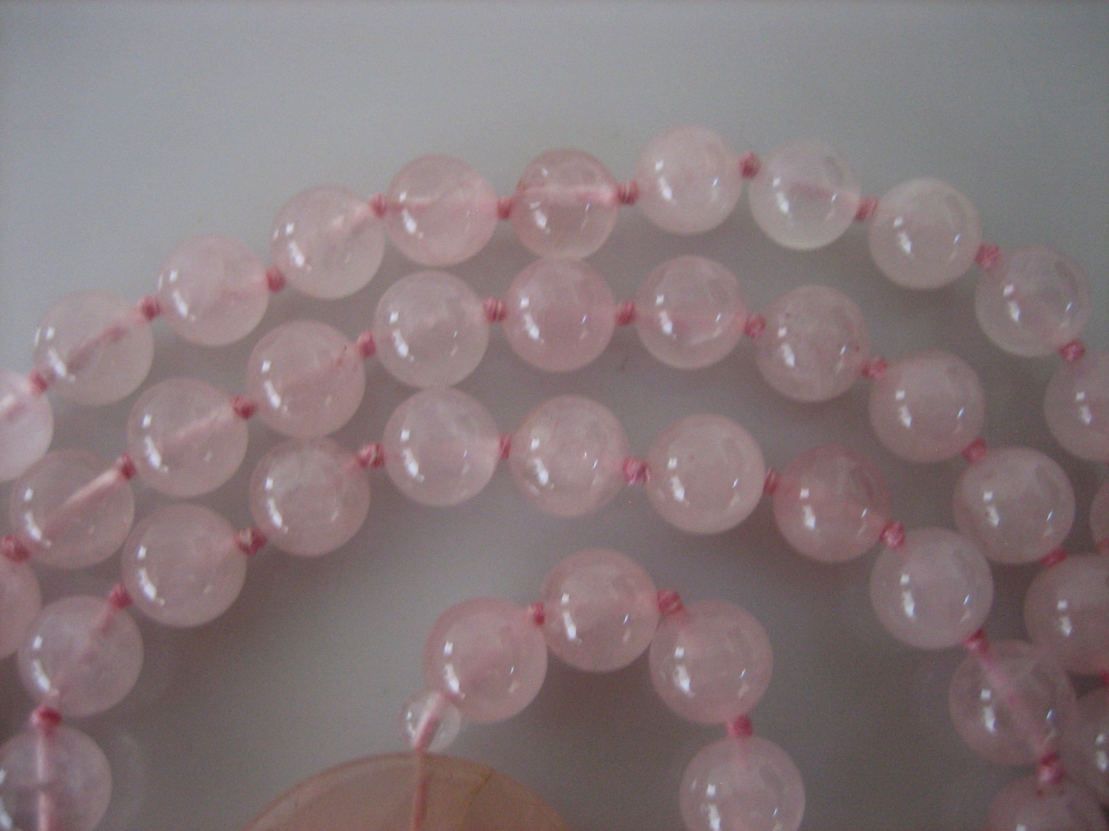 Vintage Pink Quartz Bead Disc Polished Hand Knot Necklace