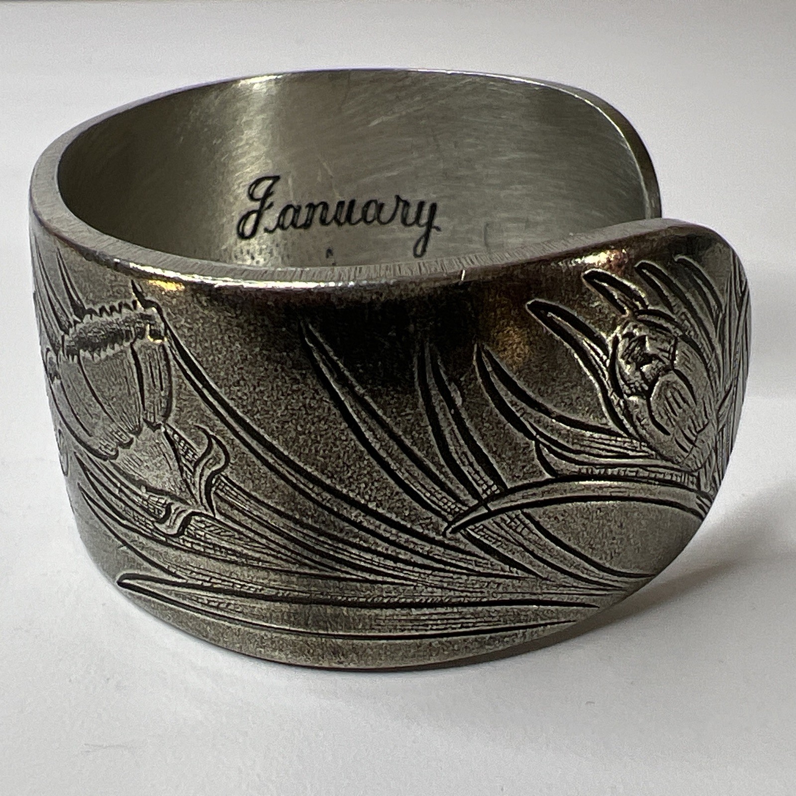 Vintage Salisbury Pewter January Flowers Wide Cuff Bracelet Floral Design