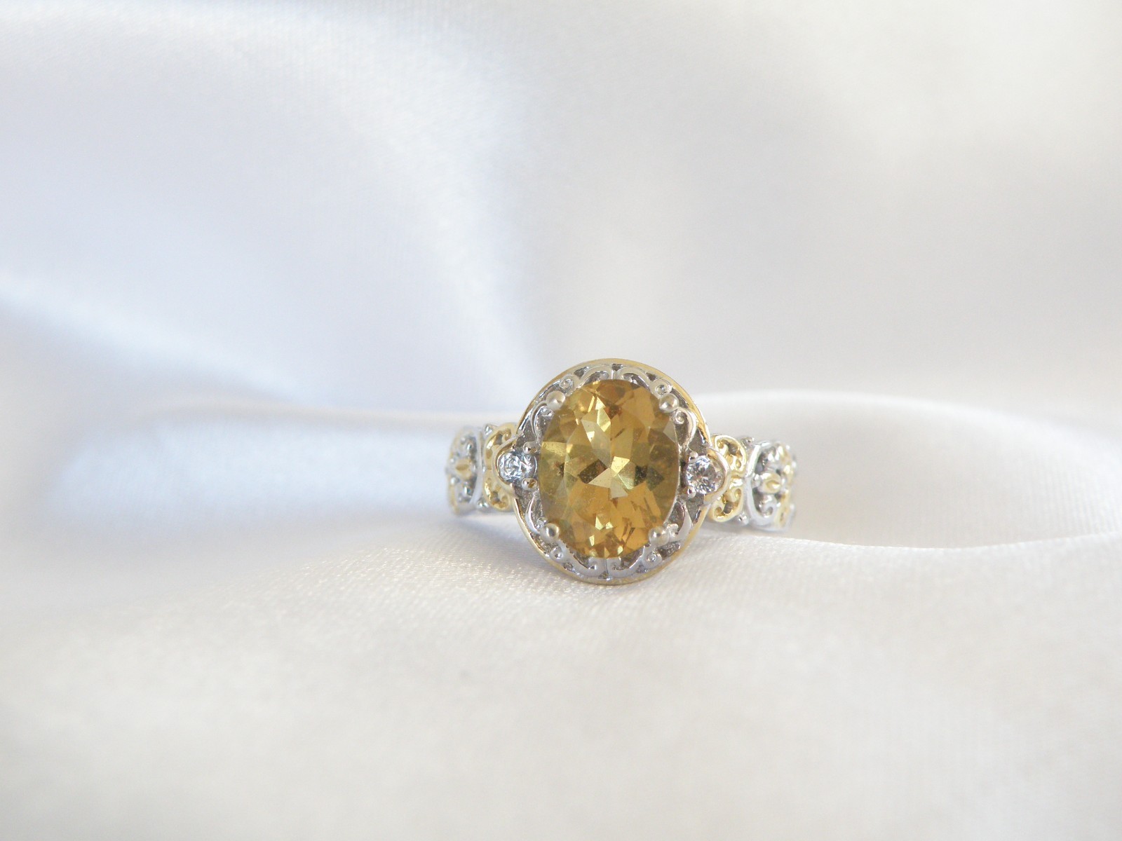 Gems En Vogue Sterling Silver 925 Golden Yellow Beryl Ring Size 7