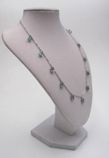 14K White Gold & Swiss Blue Topaz Drop Station Necklace 16″-18″ by Royal Chain