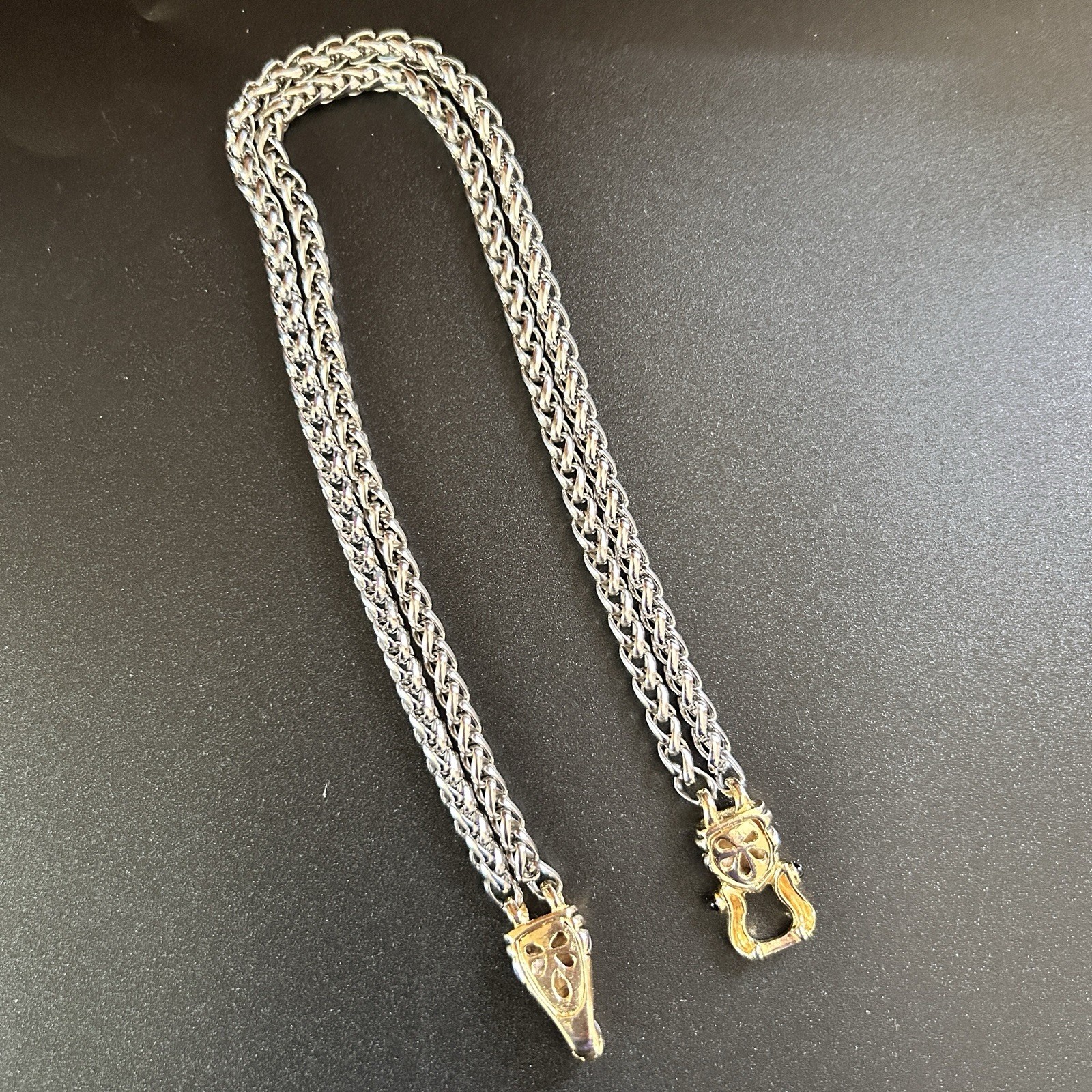 Vtg Two Strand Wheat Link Chain Necklace In The D.Y Style. Sm Neck Only