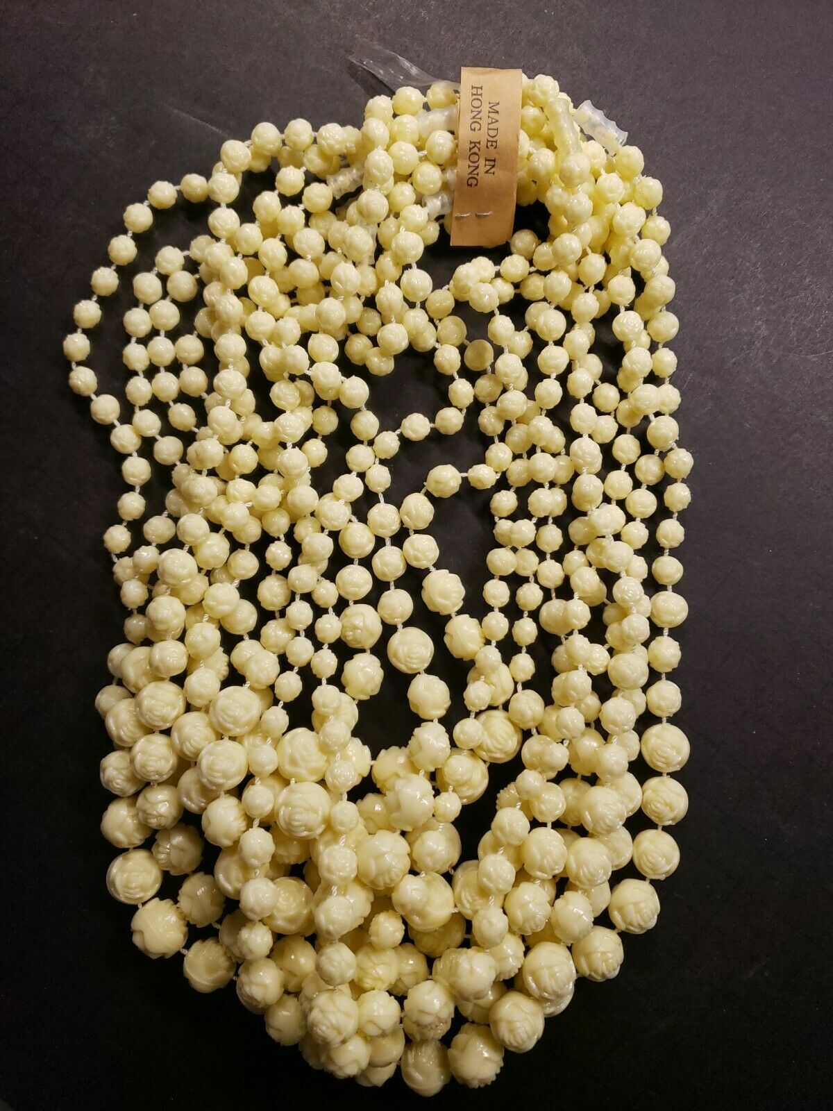 Vintage Carved/Molded Rose Necklace About 22 Inches Hong Kong New Old Stock