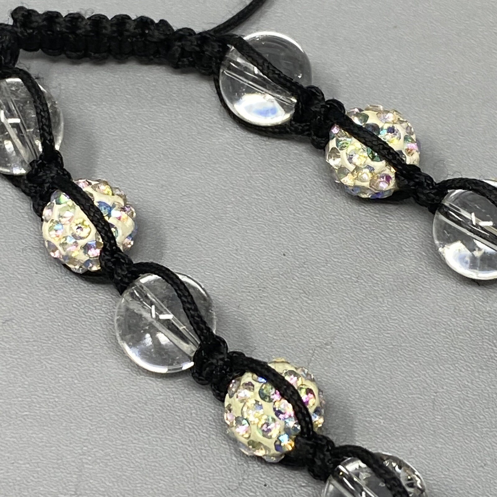 Glass Bead Bracelet Clear Druk Speckled AB Rhinestone Tension Cord Adjustable