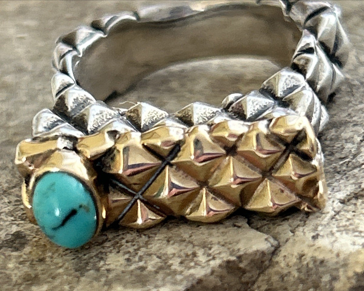 Vtg Dian Malouf Ring:Hallmarked DLM 14K Gold 925 Sterling Turquois Ring:Sz 10