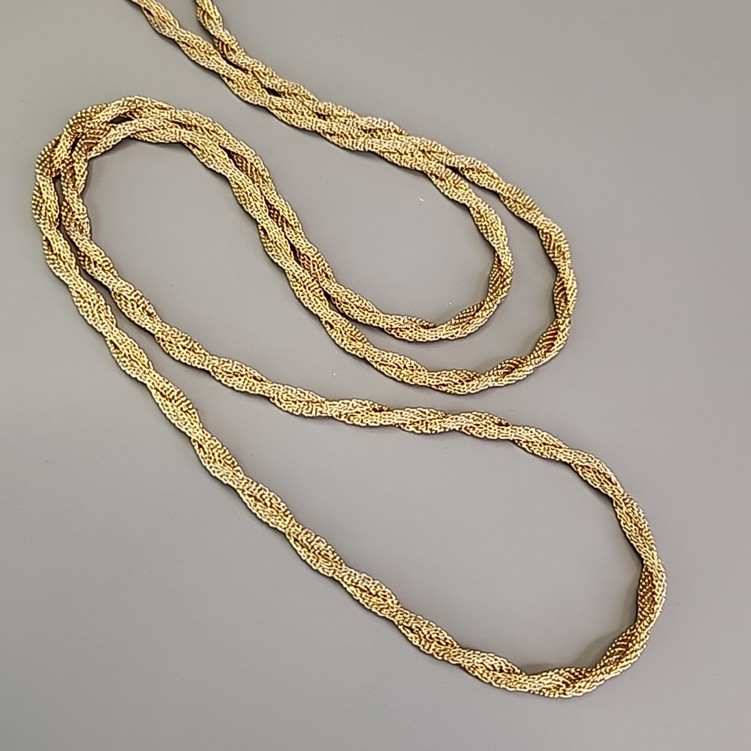 Vintage Mesh Tube Chain Necklace Twist Gold Tone 37″