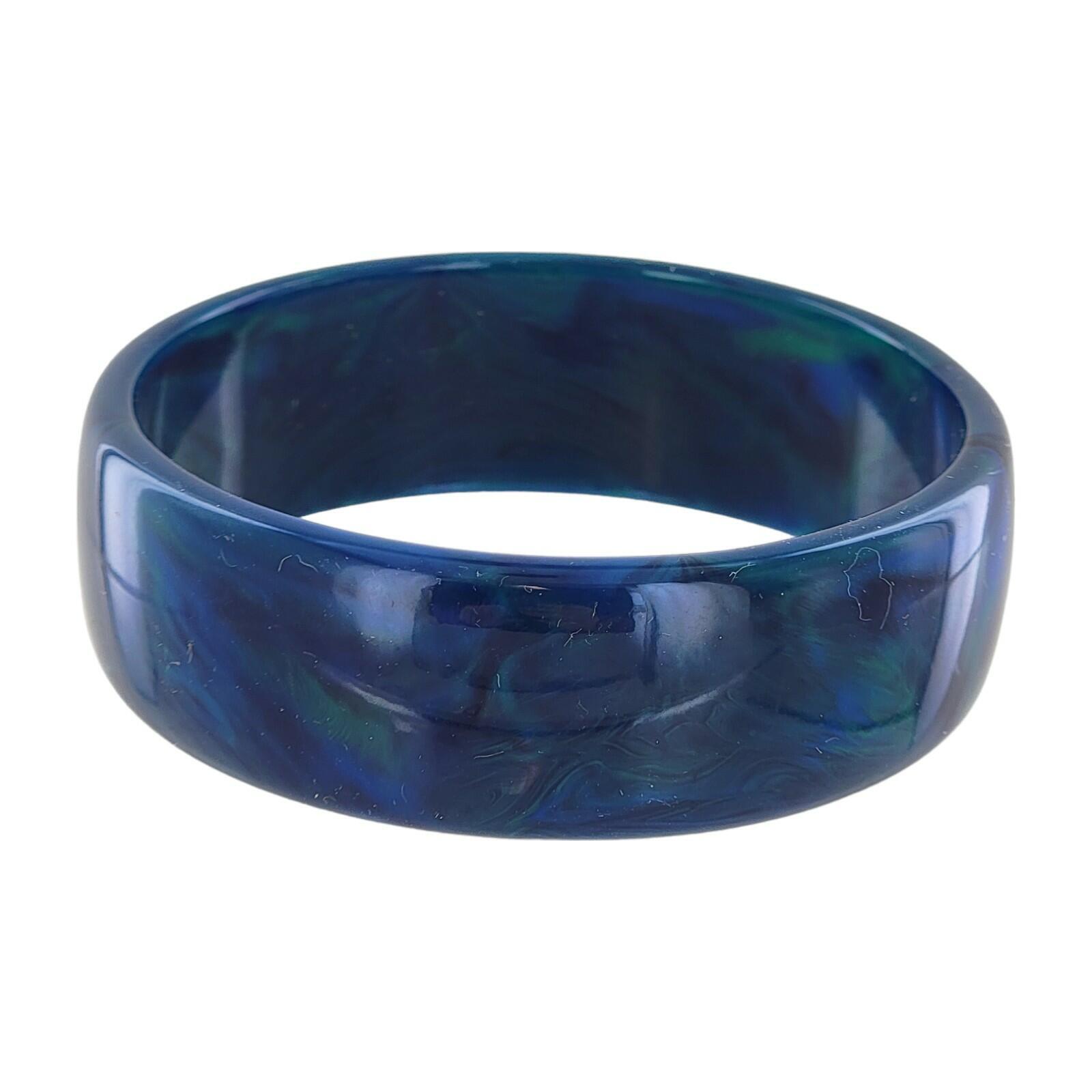 Peacock Blue Green Marbled Lucite Bangle Bracelet Made in Italy Women Large Size