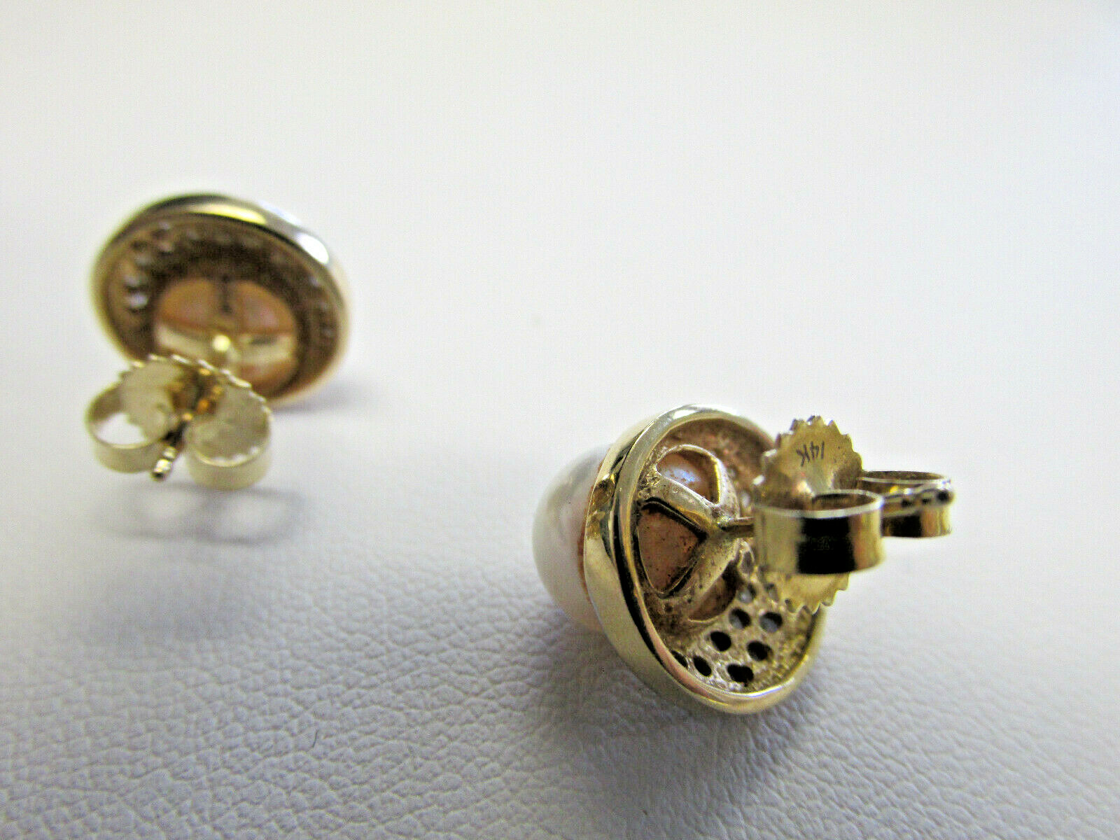Stunning Akoya Pearl and Diamond Pave Stud Earrings in 14k Gold MAKE OFFER