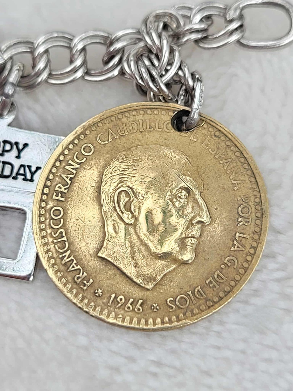 Vintage Sterling Silver Michigan Coins Banjo Grad 7 Charm Bracelet 7″ – 21.4g