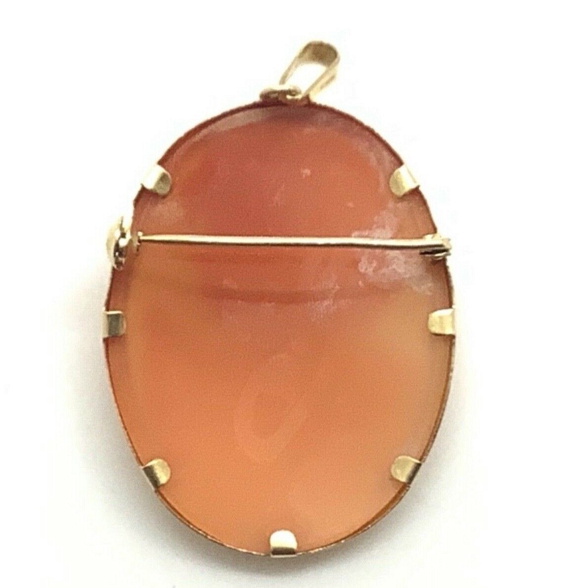 14KT Yellow Gold Hand-Carved Right Facing Shell Cameo Pendant/Brooch, Signed Gm