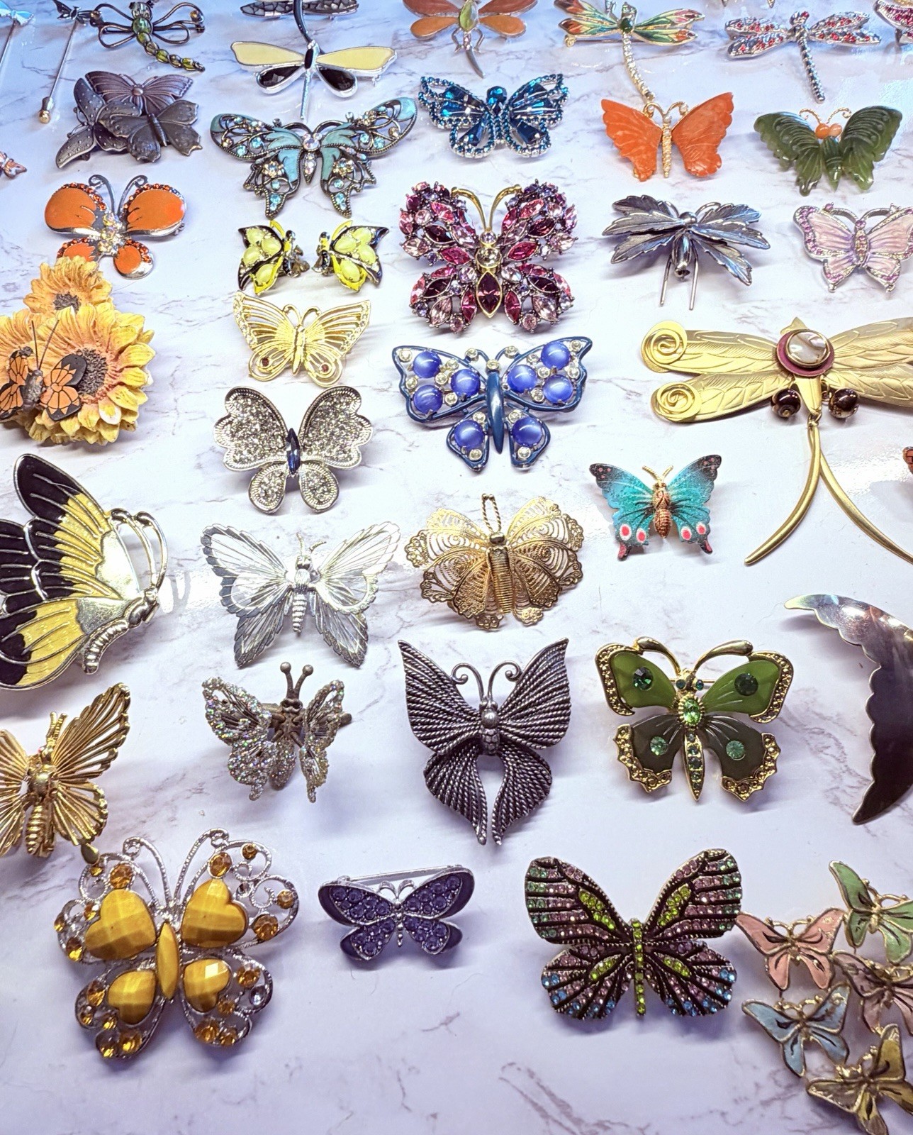 Huge Vintage Mod Butterfly Jewelry Brooch Lot Rhinestone Enamel Signed Unsigned
