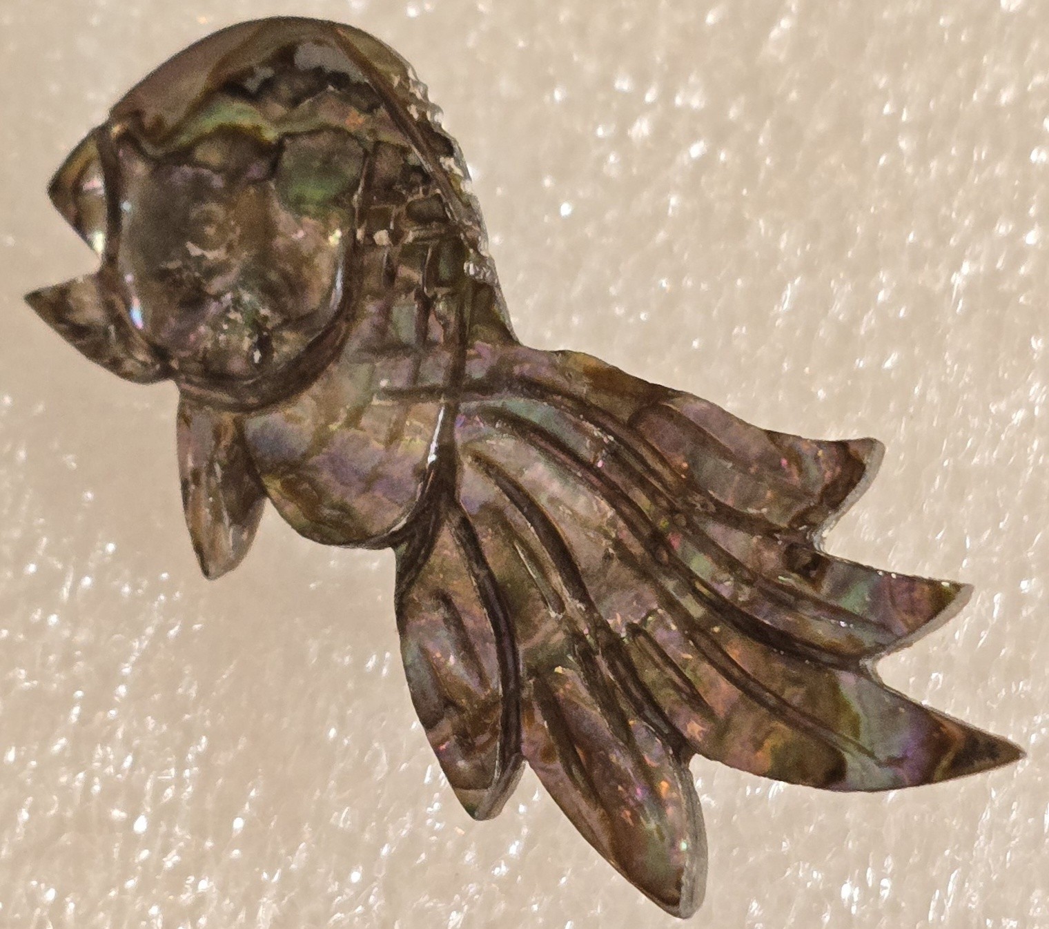 Vintage Artisan Made Hand Carved Abalone Figural Swimming Fish Brooch