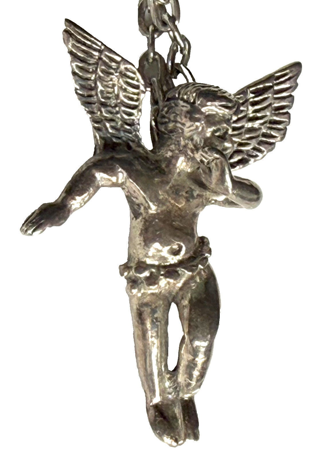 STUNNING VINTAGE 925 SILVER HEAVENLY ANGEL 1 1/4″ PENDANT NECKLASS ON 20″ CHAIN