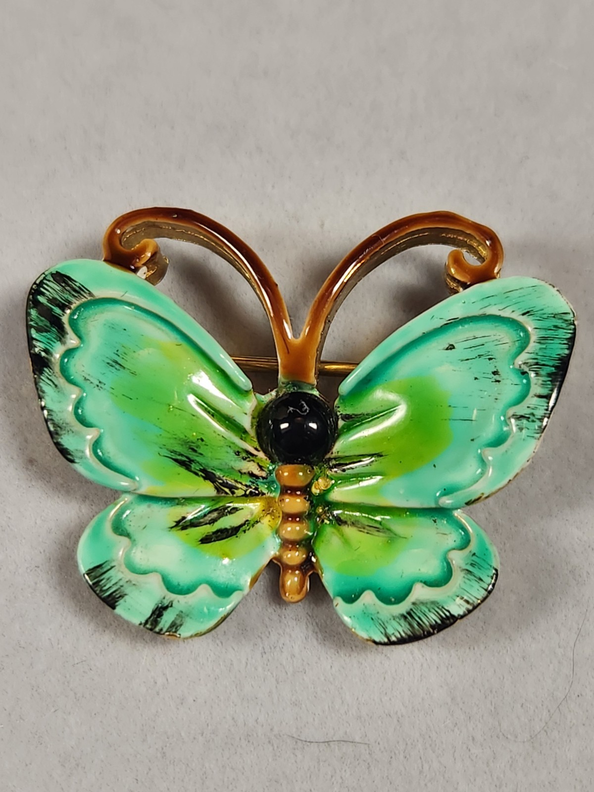 Vintage hand painted enamel butterfly brooch unsigned original by Robert