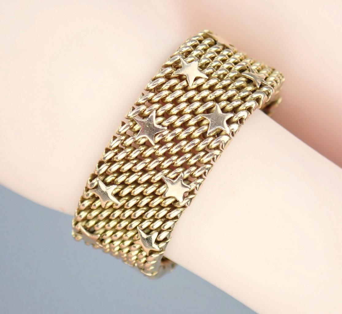 Fine Vintage Italian Solid 18K Gold Floating Stars Celestial Woven Mesh Ring 11