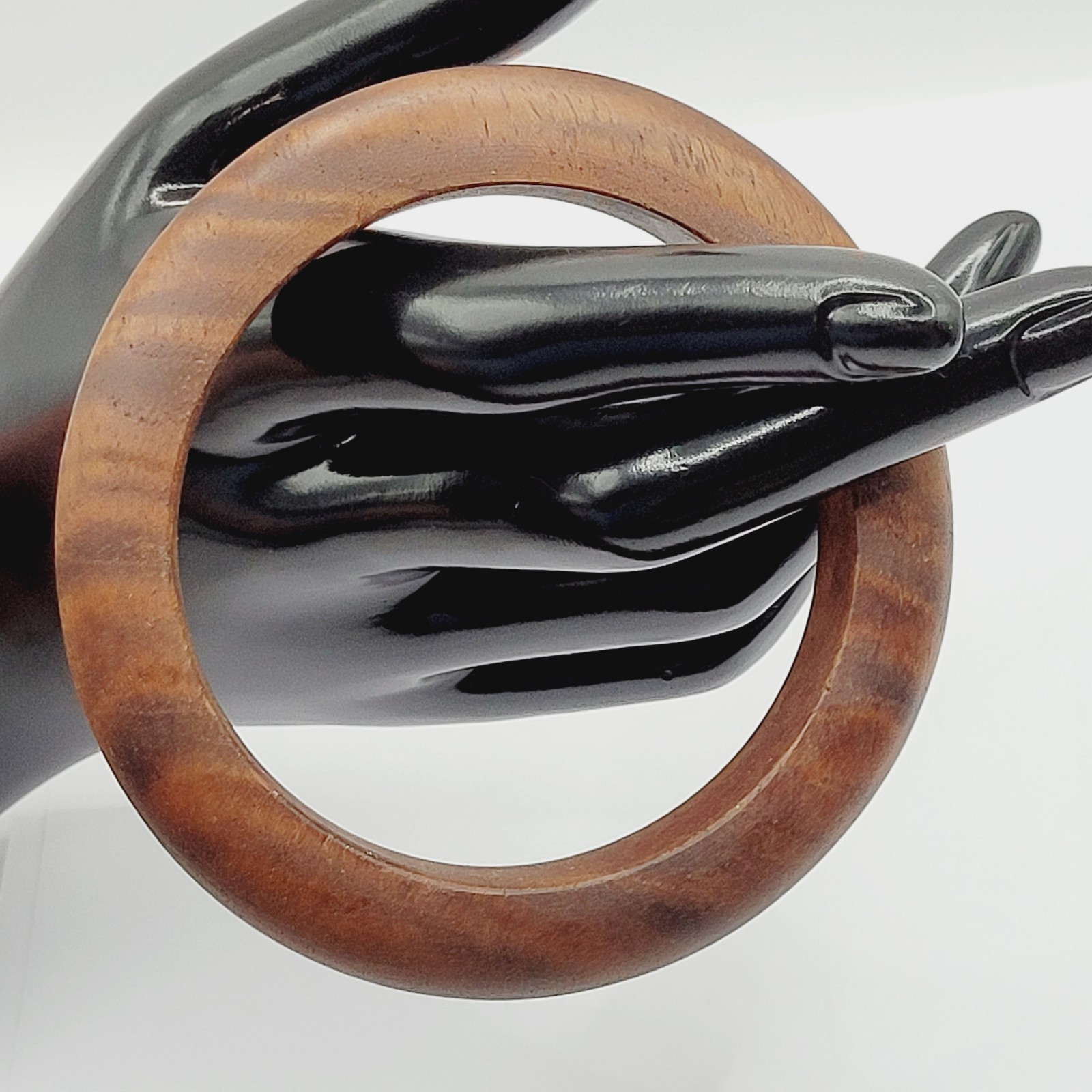 Brown Wood Bangle Dark Lines Matte Finish Retro Vintage 1980s Bracelet 8 Inch