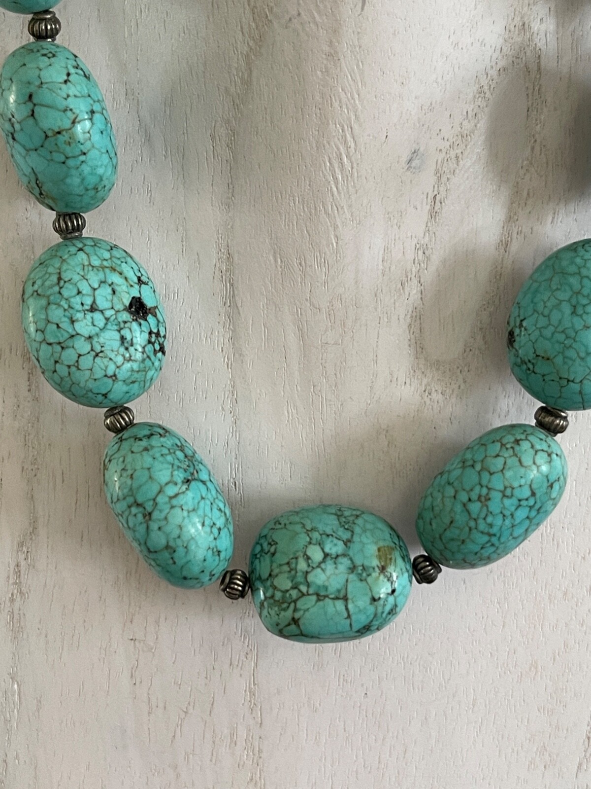 Superb Large 18.9mm Turquoise Beads Sterling Silver Necklace