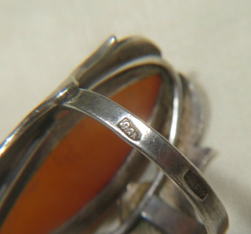 HUGE .875 silver Russian 9RK Butterscotch Egg yolk Amber ring OLD s: 7
