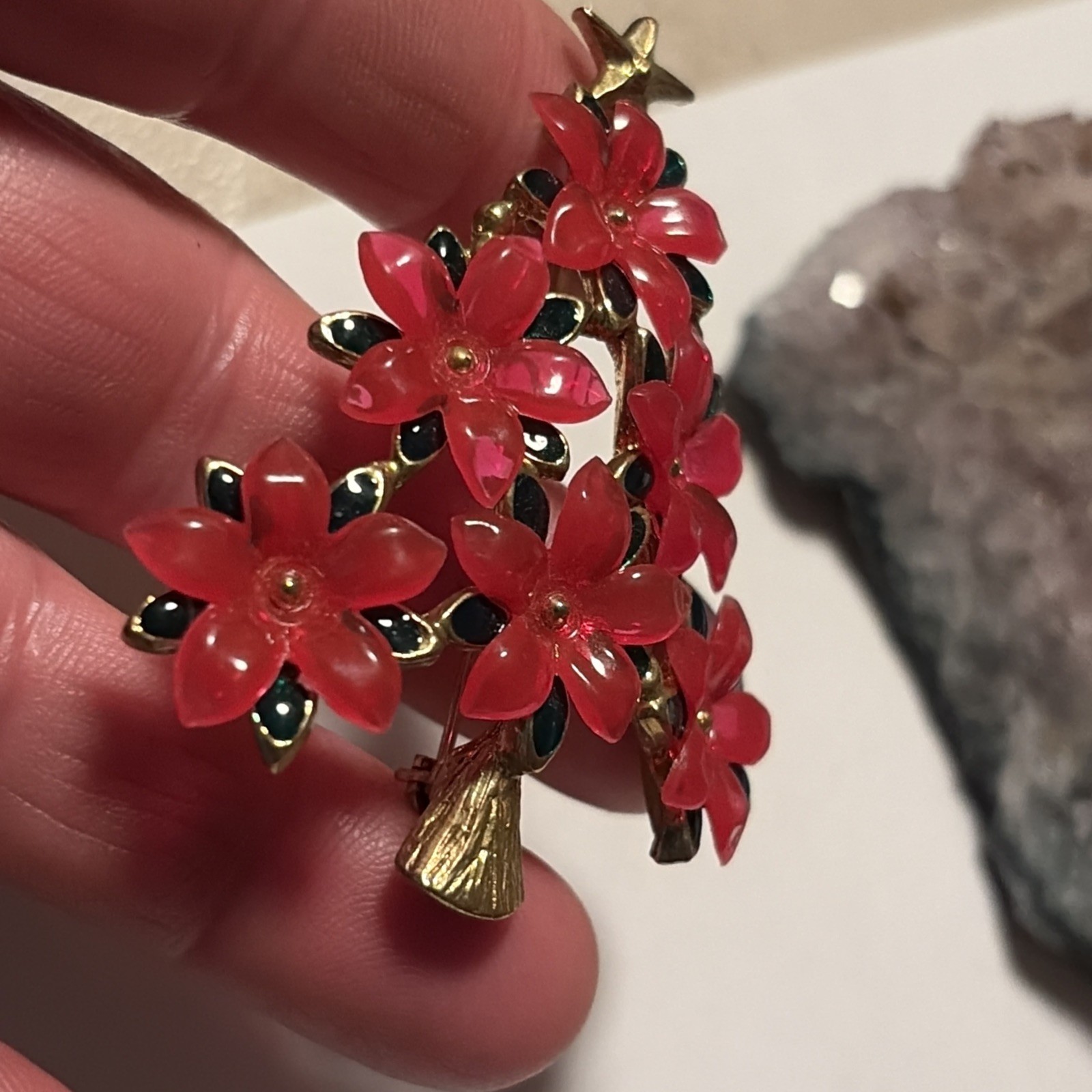 Vintage Unique Signed Lia Poinsettia Christmas Tree-pinkish Red 🌺 Flowers