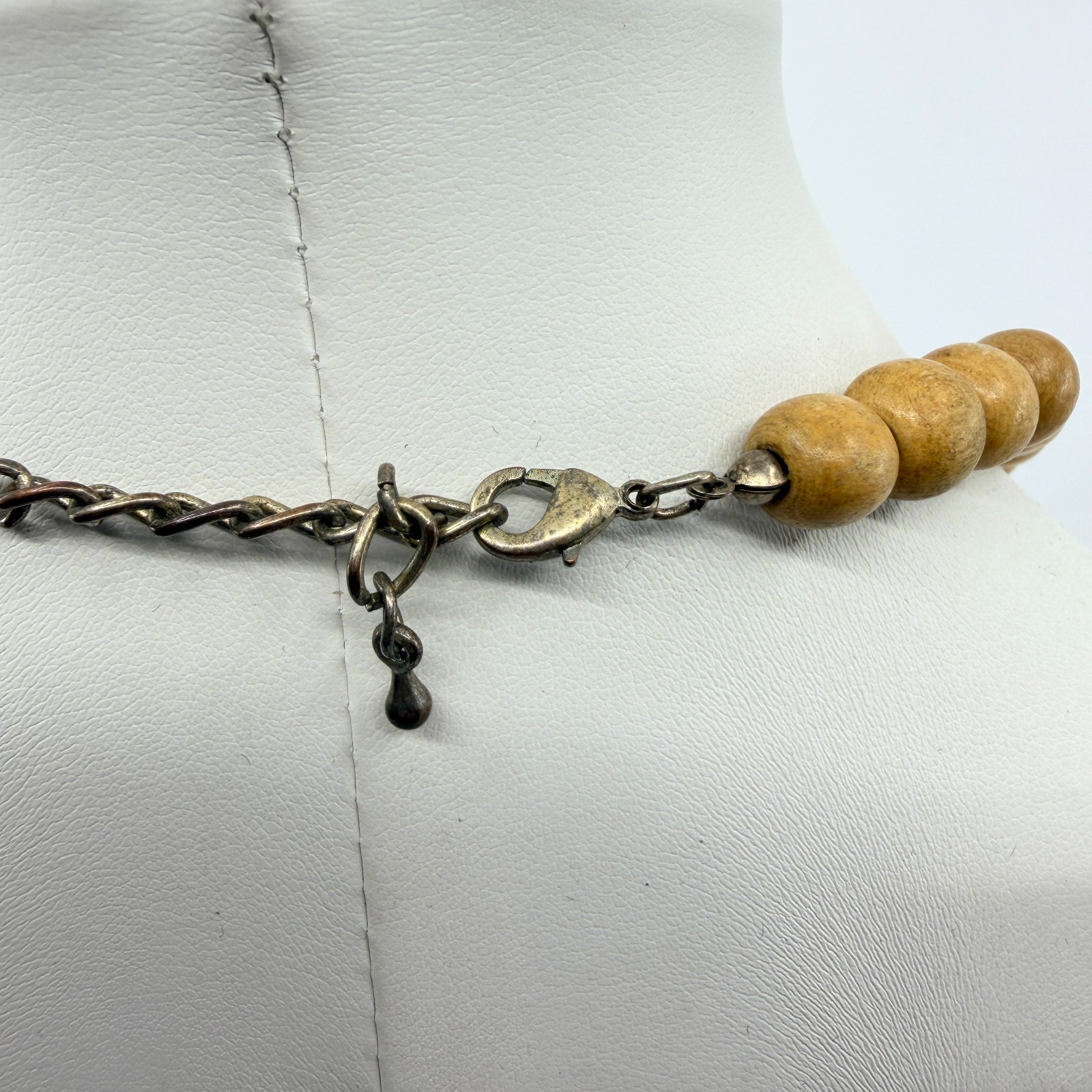 Vintage Y2K Boho Chunky Wood Acrylic Statement Necklace Brown Earthy Beaded