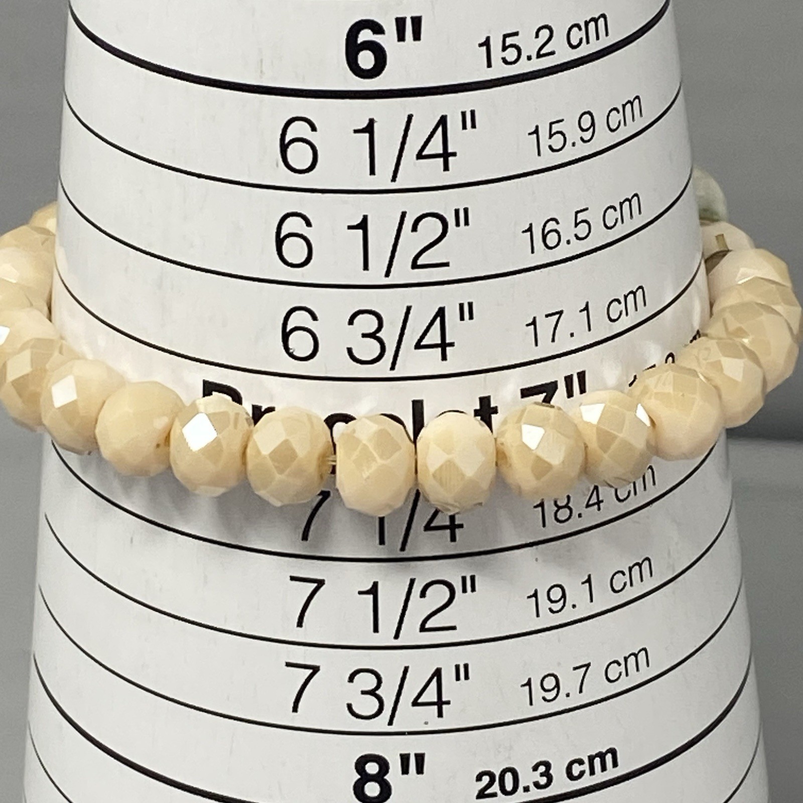 Stone Glass Bead Bracelet Cream Marble Gemstone Fire Polished Faceted Stretch 7″