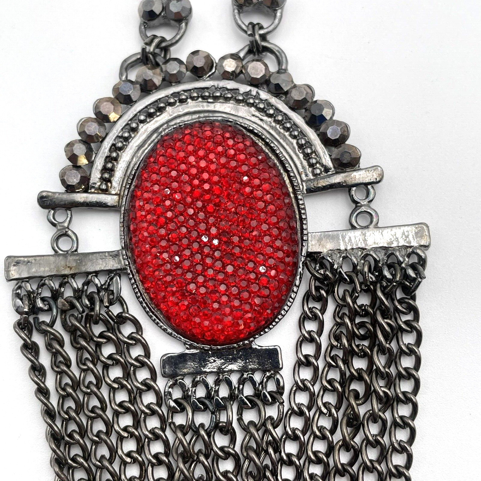 Unique Black Chain & Red Rhinestones Chain Themed Necklace