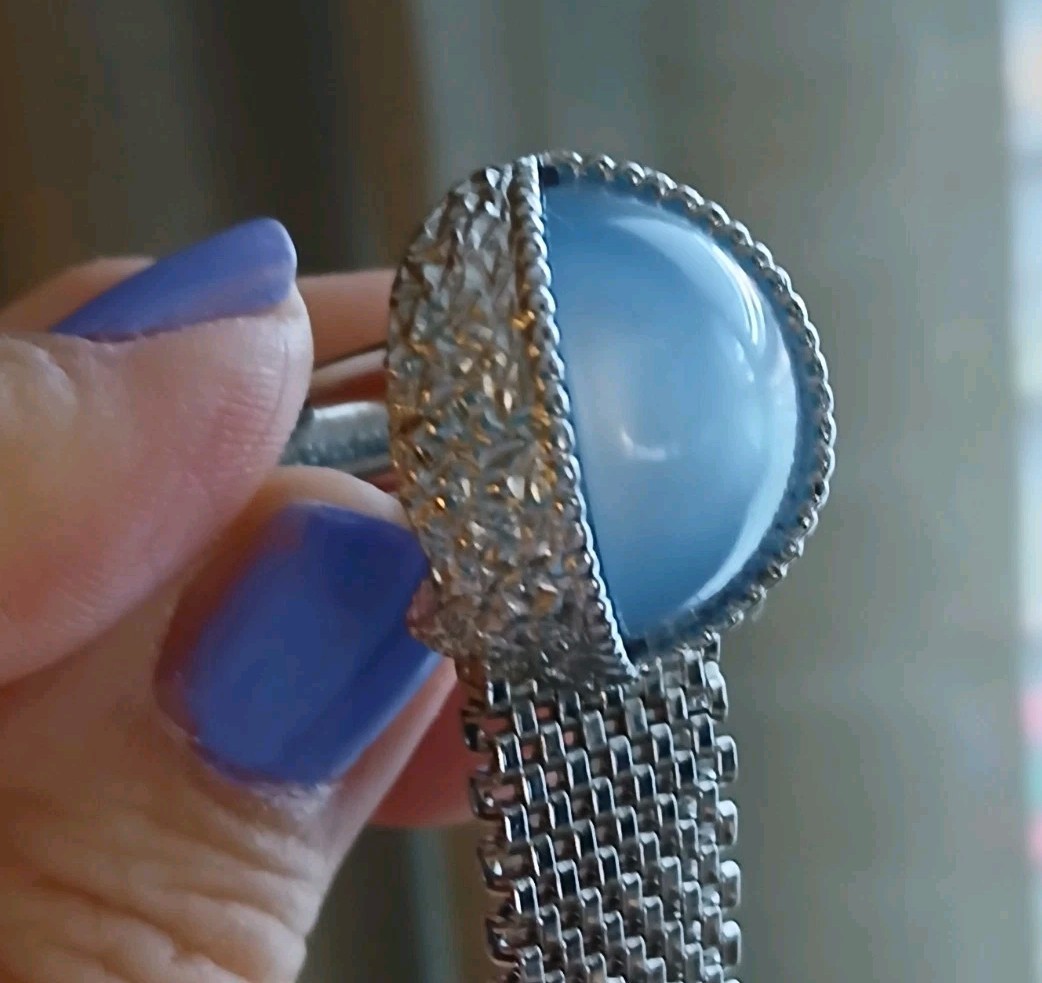 Vtg Swank Designer Thermoset Blue Moonglow Rhodium Plate Cufflinks