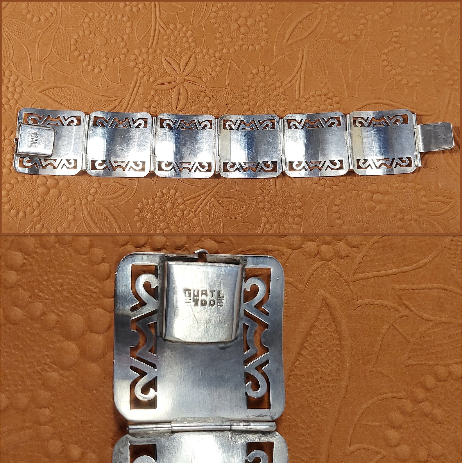 Vintage 60s Guatemala Bracelet 900 Silver Gold Wash Mayan Storyteller Signed 39g