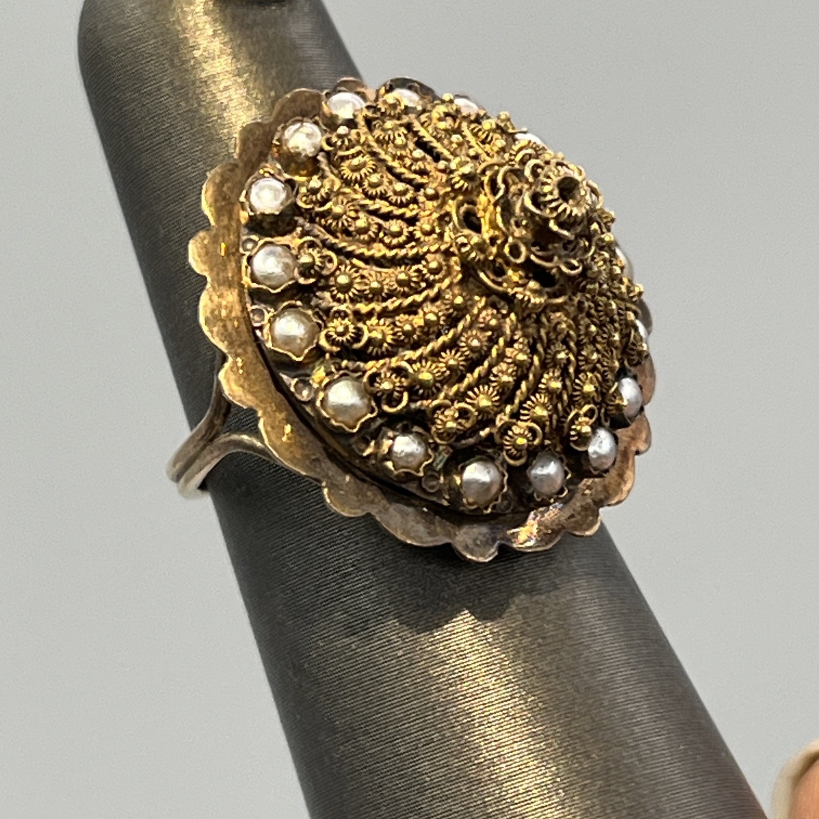 Antique 14k Seed Pearl Cannetille Ring Size 6