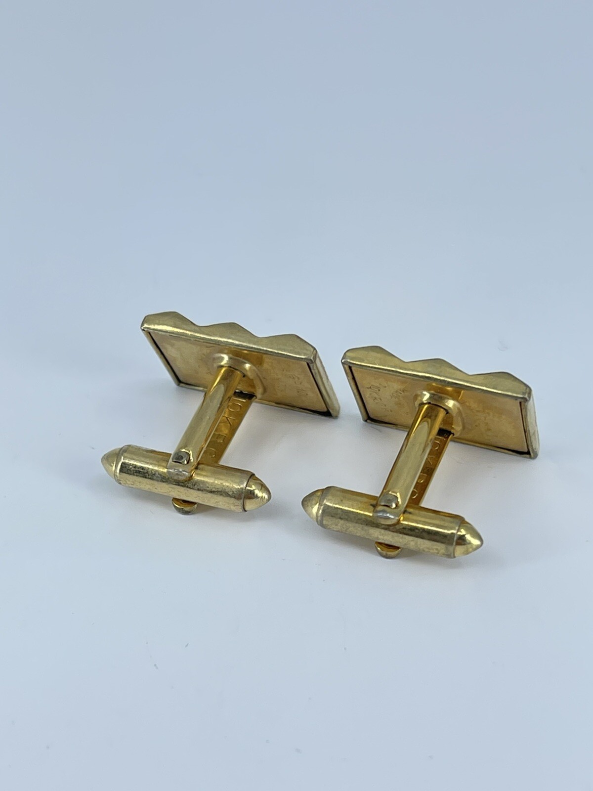 Vintage Hadley 10K RGP cufflinks gold tone louver design etched accent 7/8″