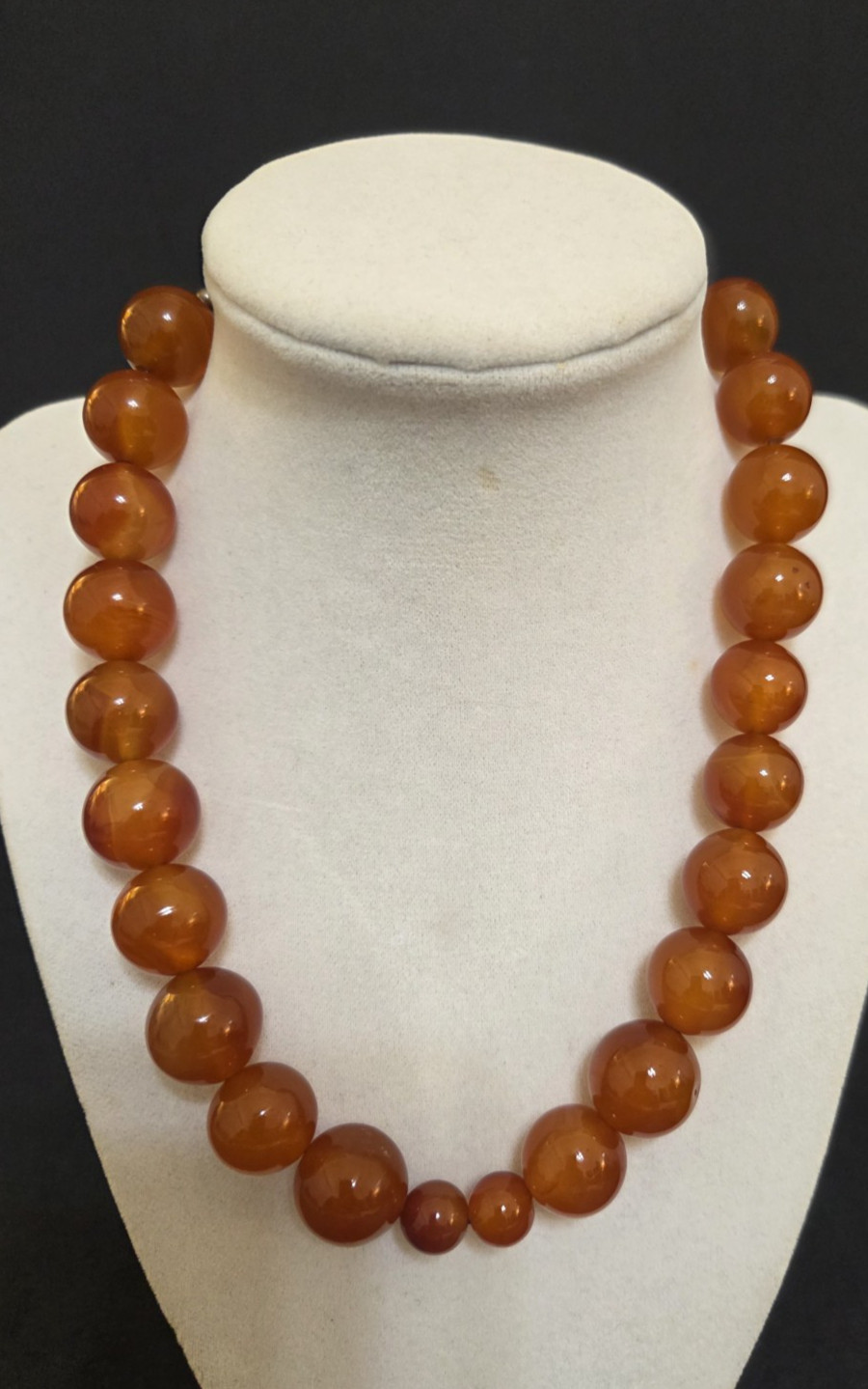 Vintage Resin Amber Necklace Orange Brown. Sterling Silver 925 clasp. 17″ w/bag